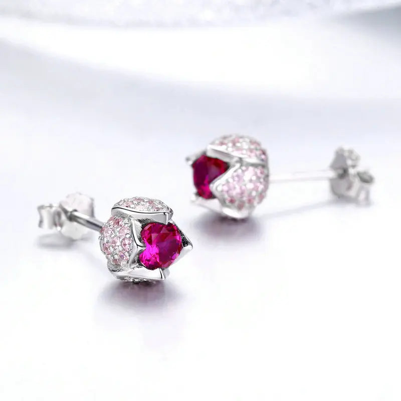 ROSALIE - Sterling Silver Pink Zircon Flower Stud Earrings