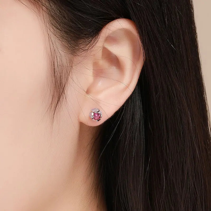 ROSALIE - Sterling Silver Pink Zircon Flower Stud Earrings