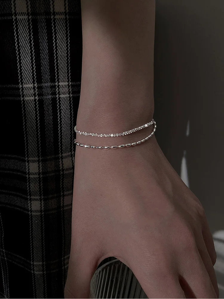 NOVA - 925 Sterling Silver Double Layered Bracelet Set