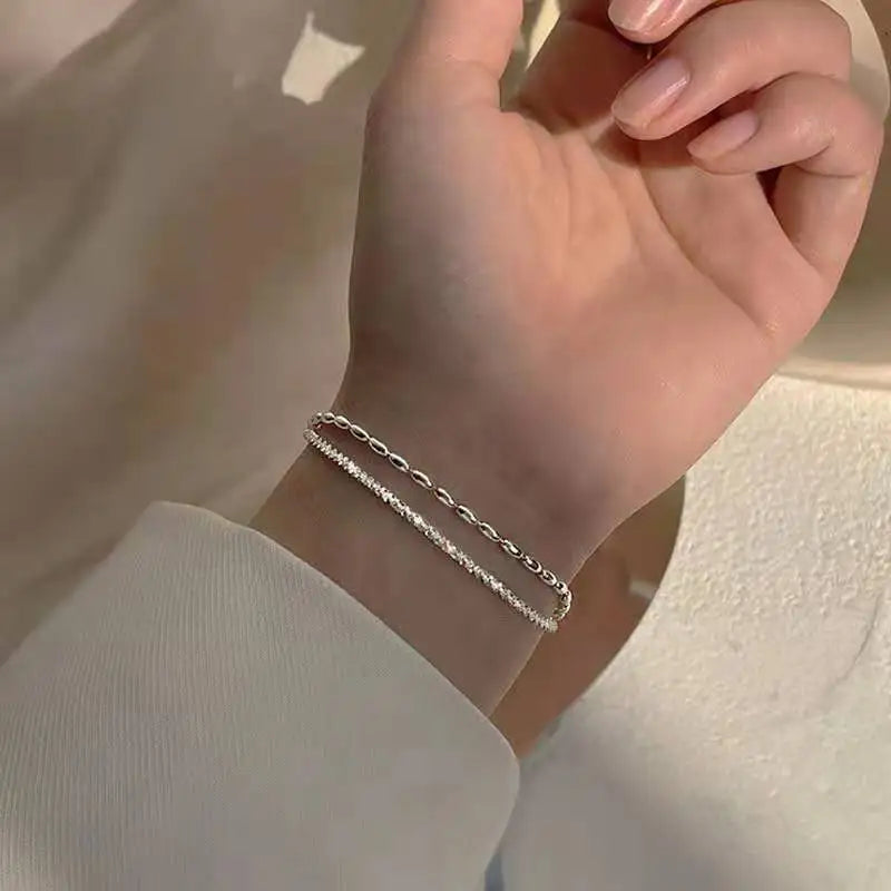 NOVA - 925 Sterling Silver Double Layered Bracelet Set