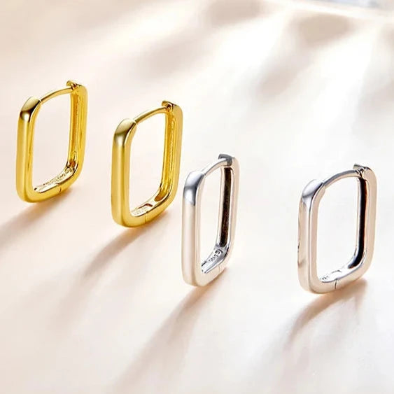 AMARA - Sleek 925 Sterling Silver Rectangular Hoop Earrings