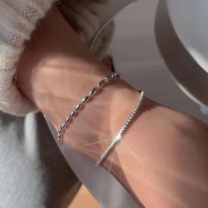 NOVA - 925 Sterling Silver Double Layered Bracelet Set