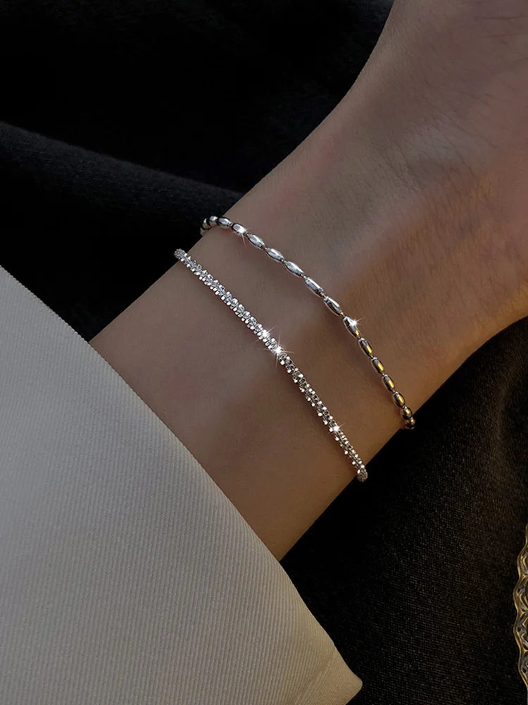 NOVA - 925 Sterling Silver Double Layered Bracelet Set