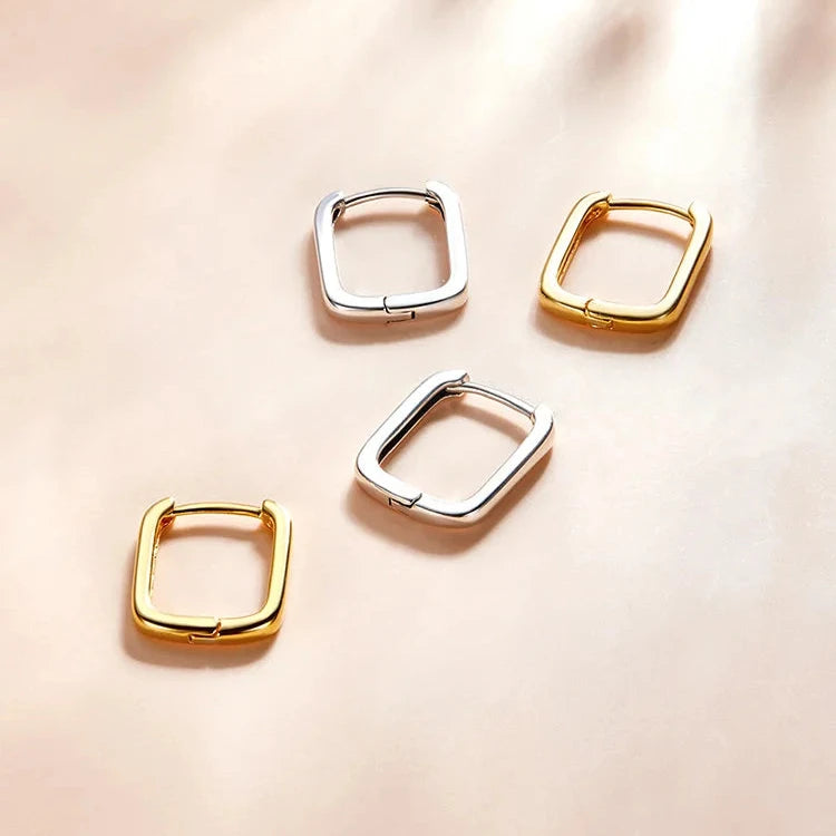 AMARA - Sleek 925 Sterling Silver Rectangular Hoop Earrings