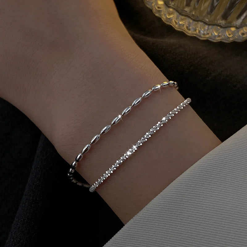 NOVA - 925 Sterling Silver Double Layered Bracelet Set