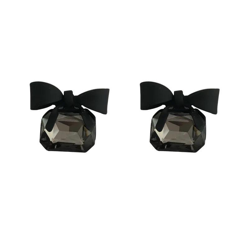 BELLE - Elegant Black Bow Crystal Earrings