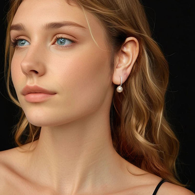 ELARA - Sterling Silver Pearl and Moissanite Hoop Earrings