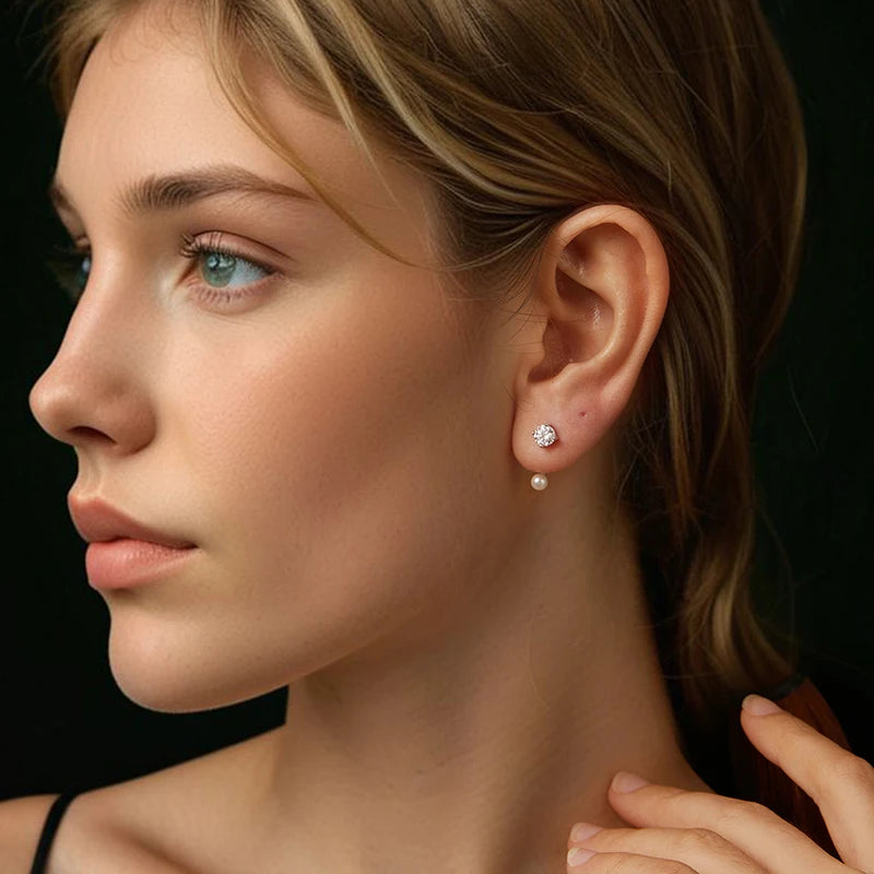 STELLA - Dangle Moissanite and Pearl Sterling Silver Earrings