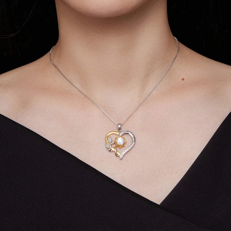 SOLENE - 925 Sterling Silver and Moissanite Sunflower Heart Necklace