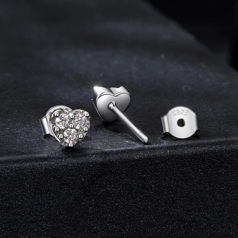 AURORA - Heart-Shaped Sterling Silver Moissanite Stud Earrings