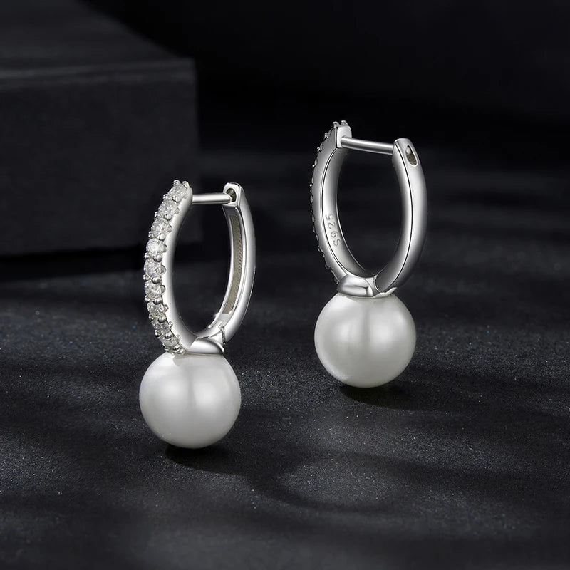 ELARA - Sterling Silver Pearl and Moissanite Hoop Earrings