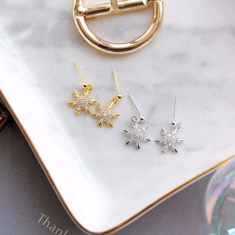 SNOWFLAKE - Festive Bow and Crystal Snowflake Drop Earrings