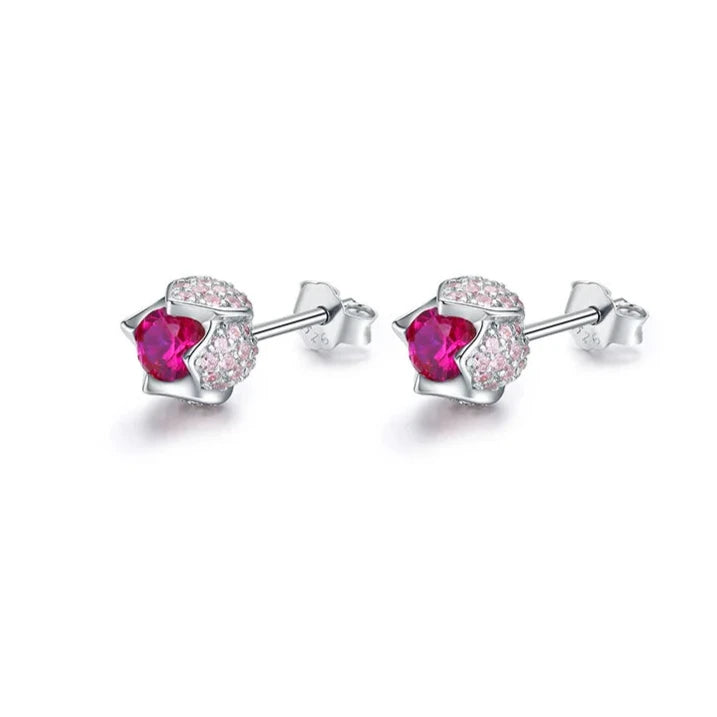 ROSALIE - Sterling Silver Pink Zircon Flower Stud Earrings