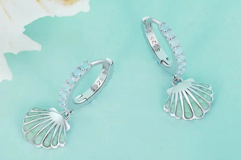 MARINA - Sterling Silver Sea Shell Drop Hoop Earrings