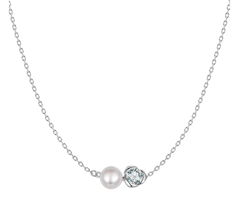 SERENA - 0.5ct Moissanite & Pearl Sterling Silver Necklace