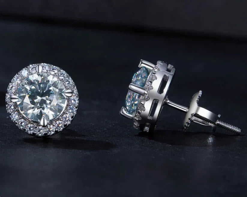 LUCIA - 0.5ct/1ct Moissanite Platinum-Plated Halo Stud Earrings