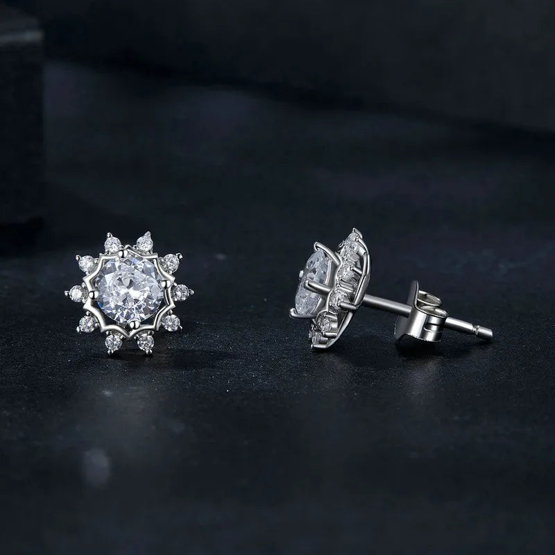 SOLARA - Sunburst Moissanite Sterling Silver Stud Earrings