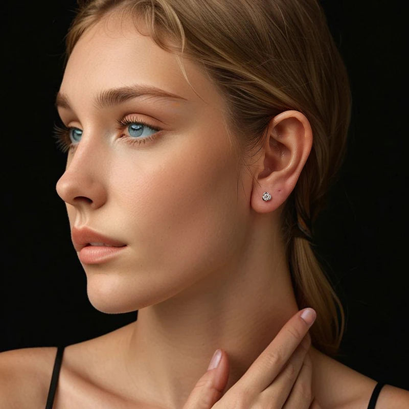 FLORA - Sterling Silver Moissanite Rosebud Stud Earrings