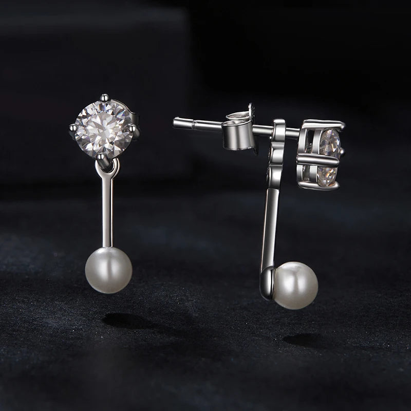 STELLA - Dangle Moissanite and Pearl Sterling Silver Earrings