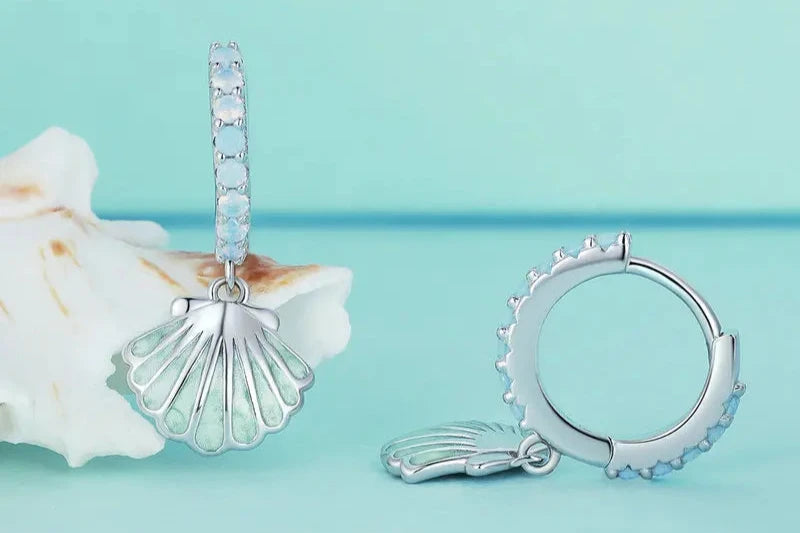 MARINA - Sterling Silver Sea Shell Drop Hoop Earrings