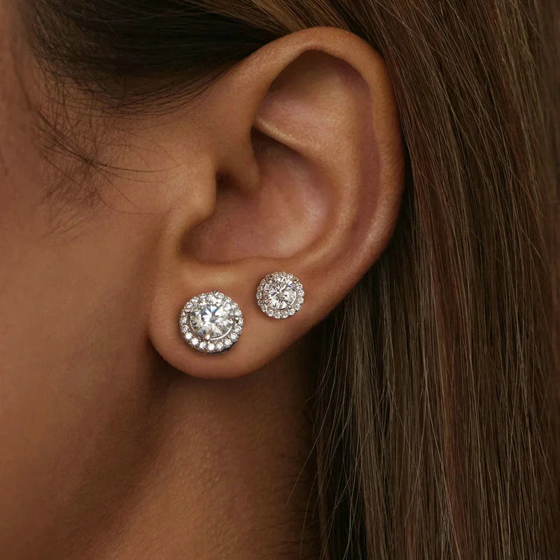LUCIA - 0.5ct/1ct Moissanite Platinum-Plated Halo Stud Earrings