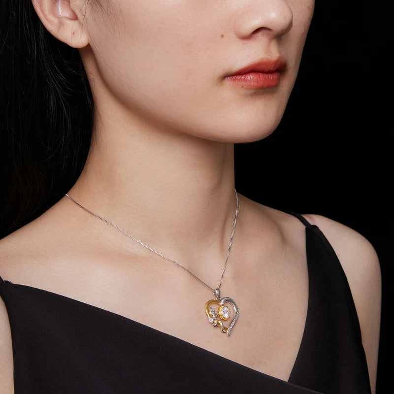 SOLENE - 925 Sterling Silver and Moissanite Sunflower Heart Necklace
