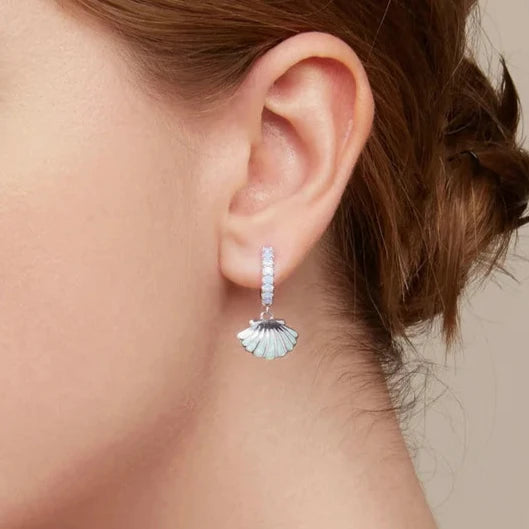 MARINA - Sterling Silver Sea Shell Drop Hoop Earrings