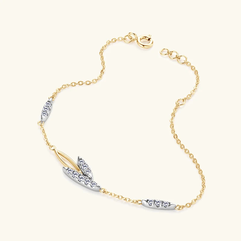 FIORA - Rose Gold Plated Sterling Silver Moissanite Leaf Bracelet