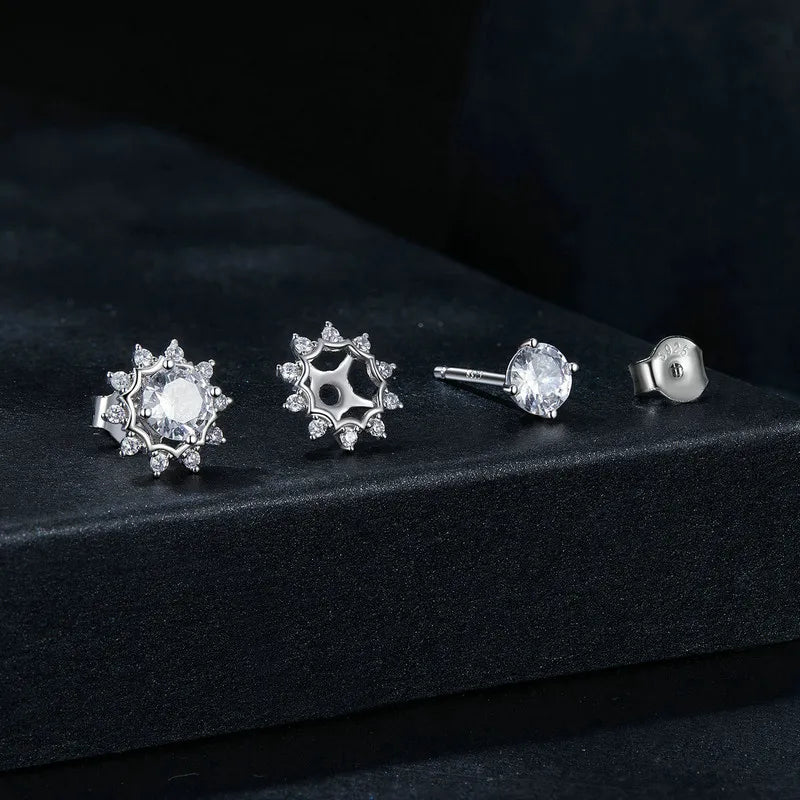 SOLARA - Sunburst Moissanite Sterling Silver Stud Earrings