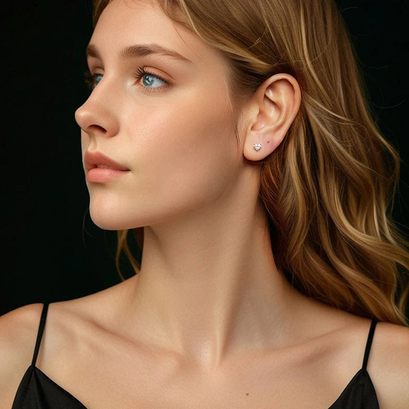 AURORA - Heart-Shaped Sterling Silver Moissanite Stud Earrings