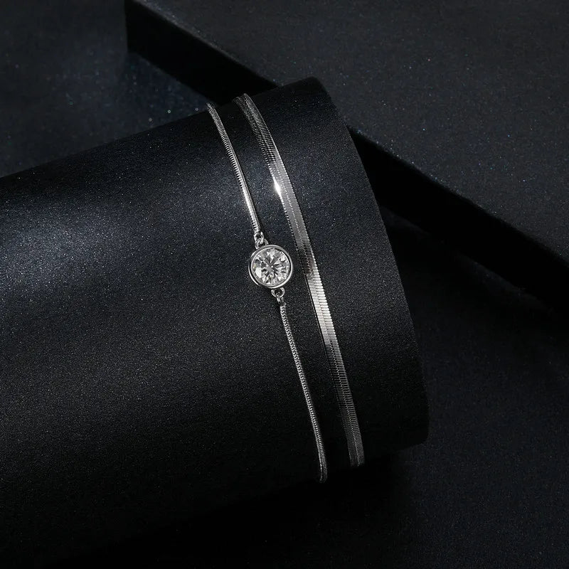 LUMINA - 925 Sterling Silver Moissanite Double-Strand Bracelet