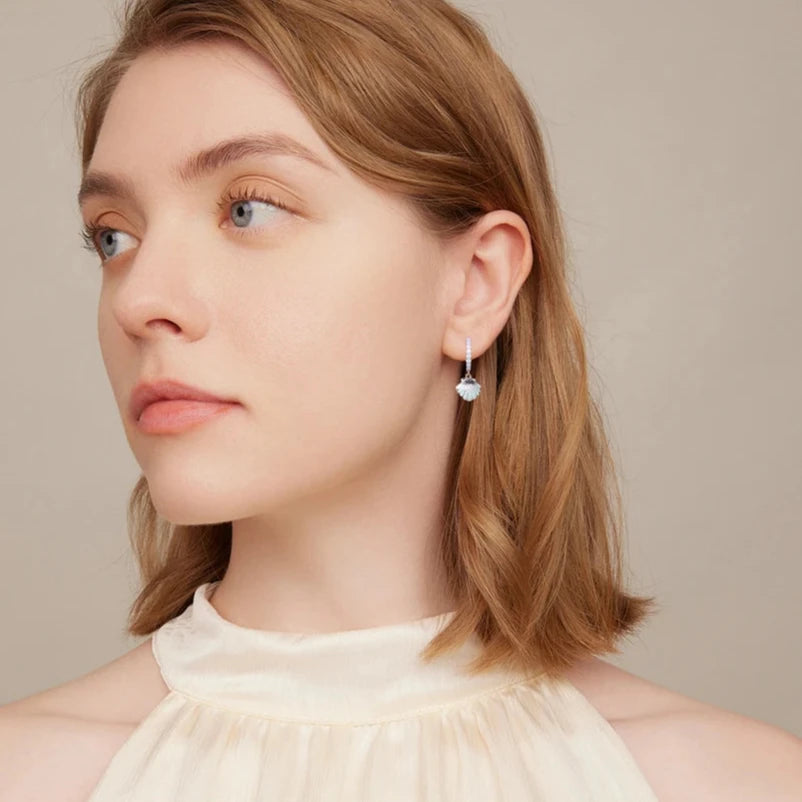 MARINA - Sterling Silver Sea Shell Drop Hoop Earrings