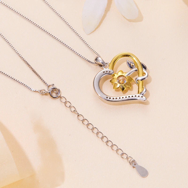 SOLENE - 925 Sterling Silver and Moissanite Sunflower Heart Necklace