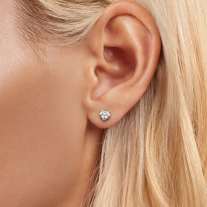 AURORA - Heart-Shaped Sterling Silver Moissanite Stud Earrings