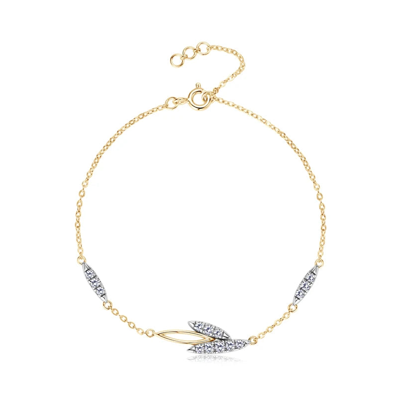 FIORA - Rose Gold Plated Sterling Silver Moissanite Leaf Bracelet