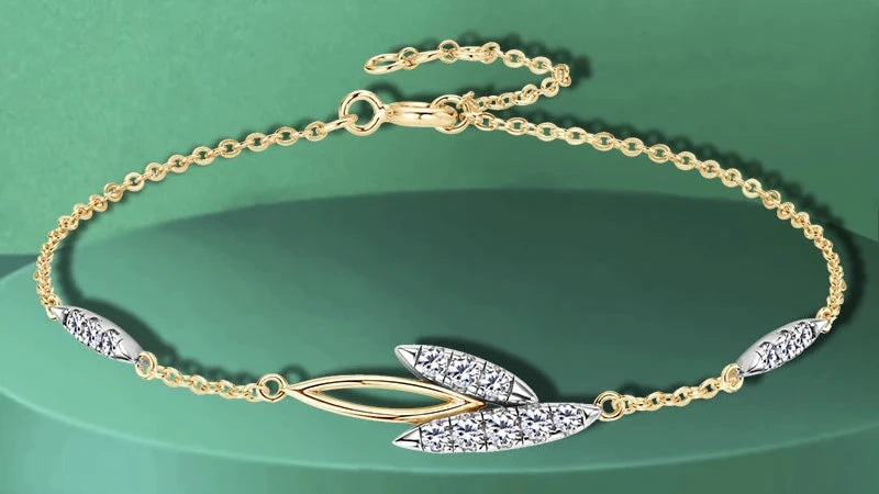 FIORA - Rose Gold Plated Sterling Silver Moissanite Leaf Bracelet