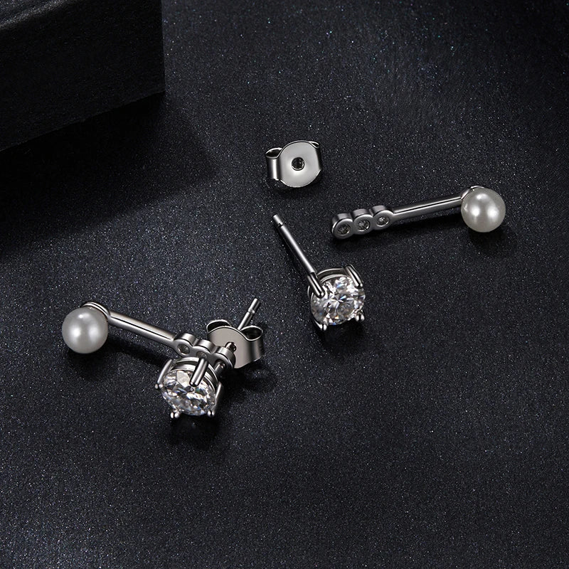 STELLA - Dangle Moissanite and Pearl Sterling Silver Earrings