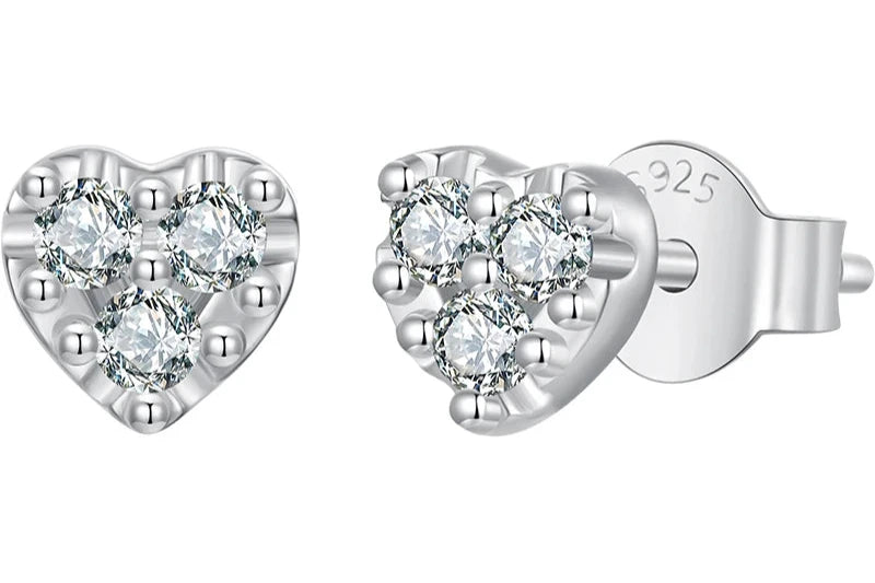 AURORA - Heart-Shaped Sterling Silver Moissanite Stud Earrings