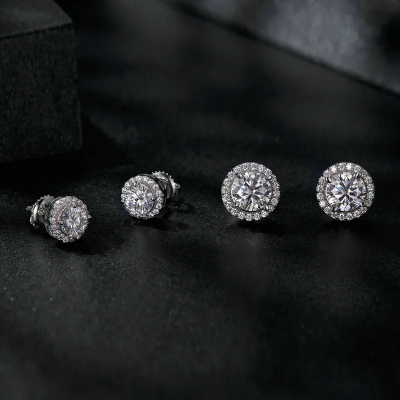 LUCIA - 0.5ct/1ct Moissanite Platinum-Plated Halo Stud Earrings