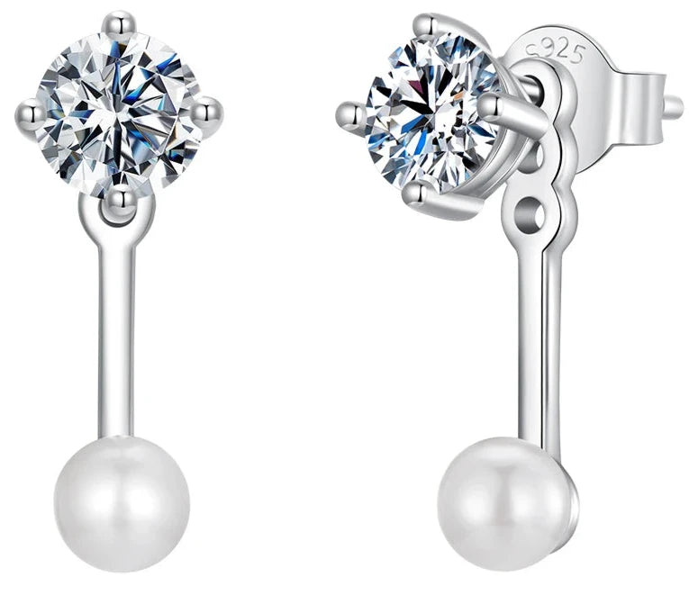 STELLA - Dangle Moissanite and Pearl Sterling Silver Earrings
