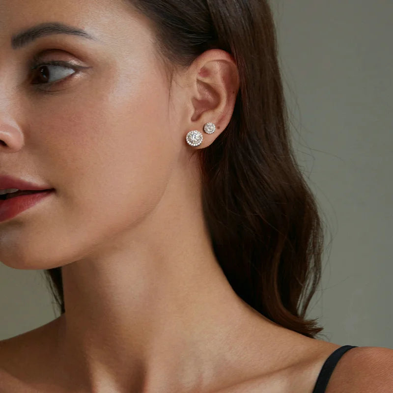 LUCIA - 0.5ct/1ct Moissanite Platinum-Plated Halo Stud Earrings