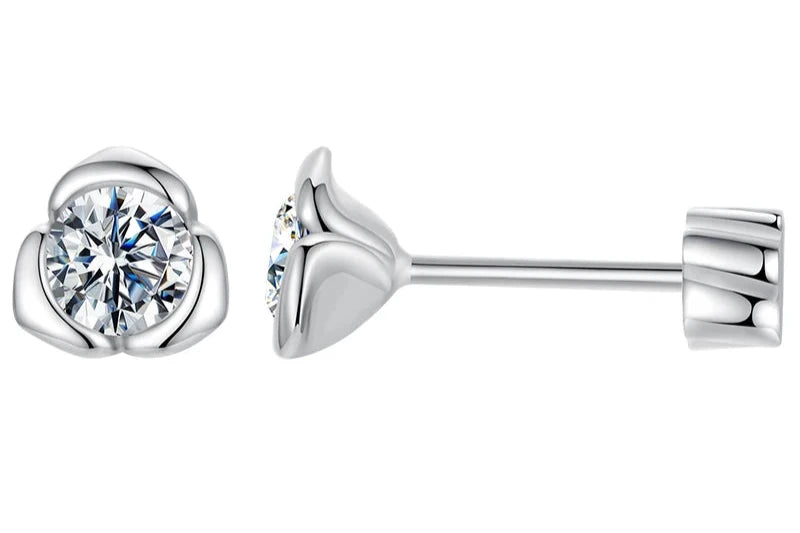 FLORA - Sterling Silver Moissanite Rosebud Stud Earrings