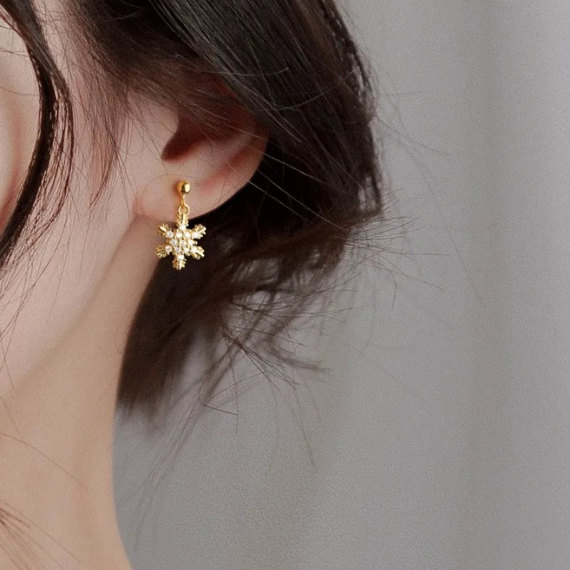 SNOWFLAKE - Festive Bow and Crystal Snowflake Drop Earrings