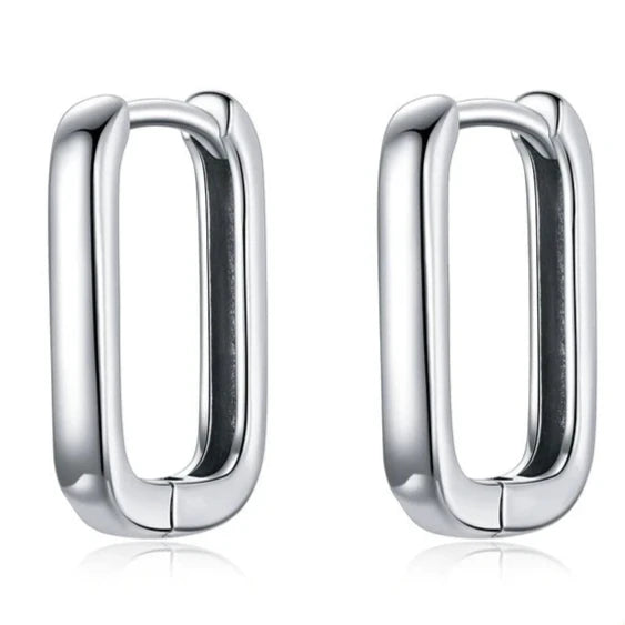 AMARA - Sleek 925 Sterling Silver Rectangular Hoop Earrings