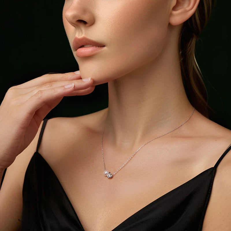 SERENA - 0.5ct Moissanite & Pearl Sterling Silver Necklace