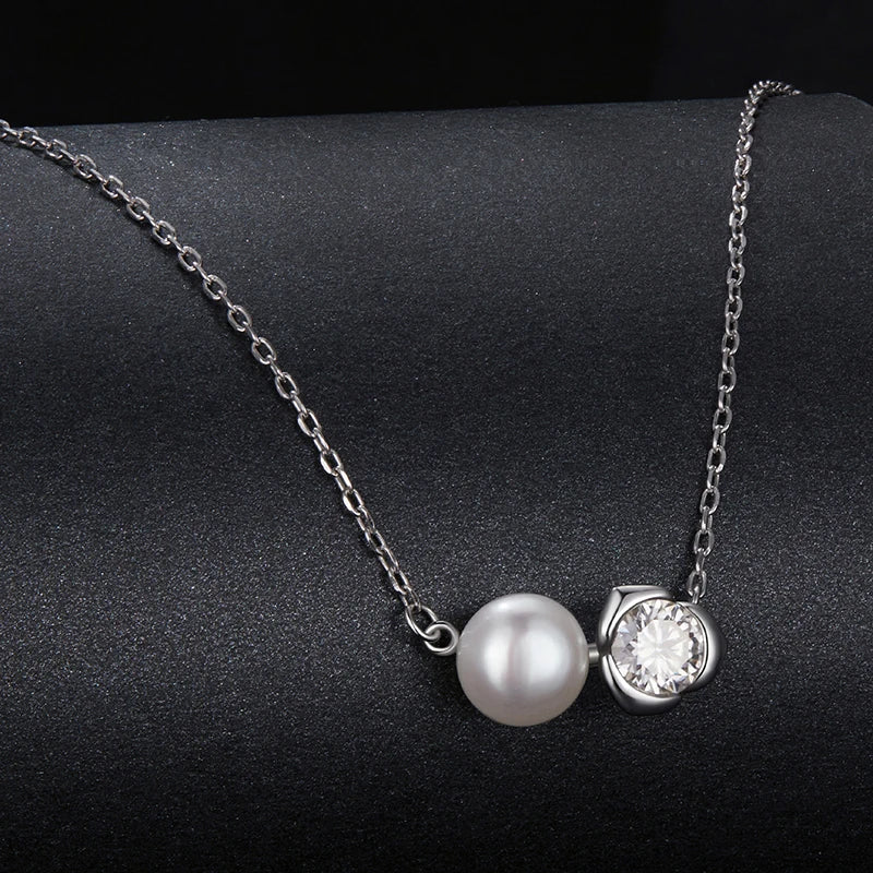 SERENA - 0.5ct Moissanite & Pearl Sterling Silver Necklace