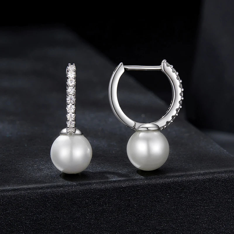ELARA - Sterling Silver Pearl and Moissanite Hoop Earrings