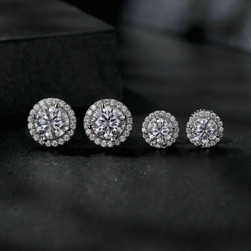 LUCIA - 0.5ct/1ct Moissanite Platinum-Plated Halo Stud Earrings