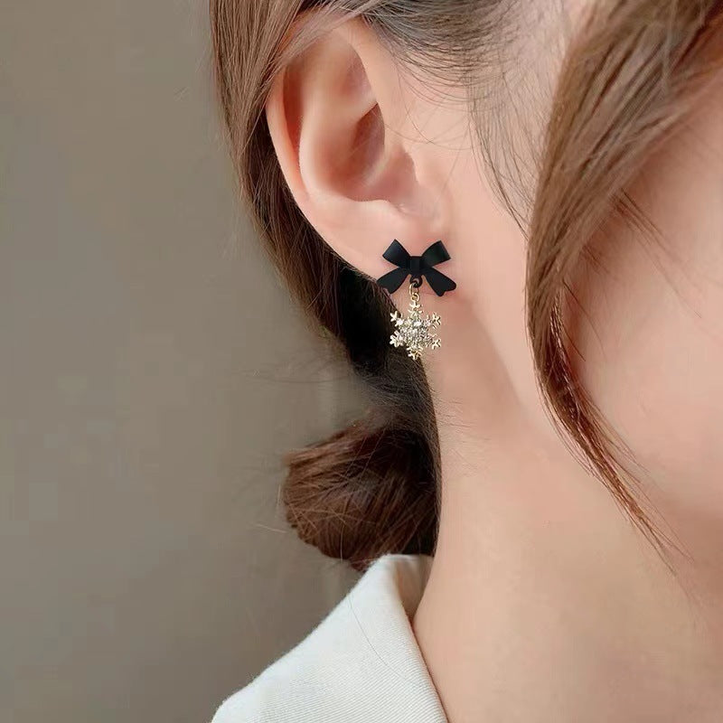 SNOWFLAKE - Festive Bow and Crystal Snowflake Drop Earrings