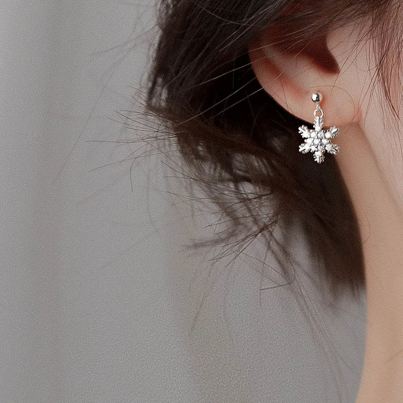 SNOWFLAKE - Festive Bow and Crystal Snowflake Drop Earrings